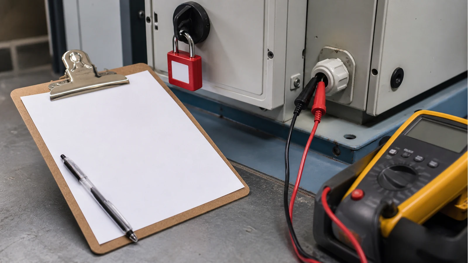 UK insulation resistance testing checklist with isolator lock-off and megohmmeter leads ready