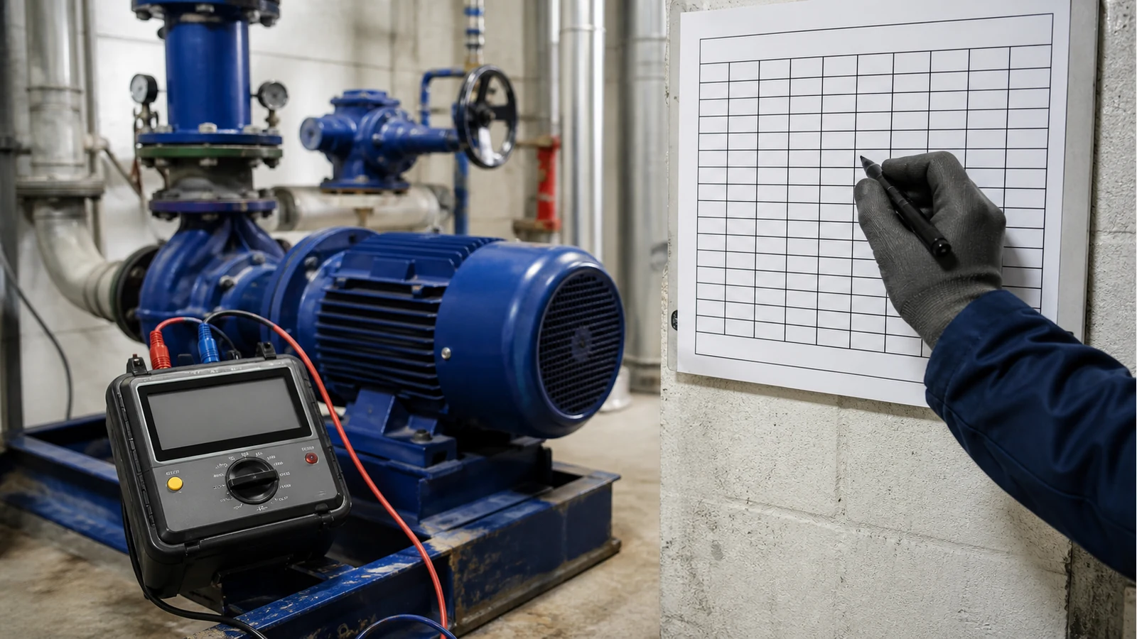UK facilities PPM planner for motor insulation resistance testing with a portable megohmmeter