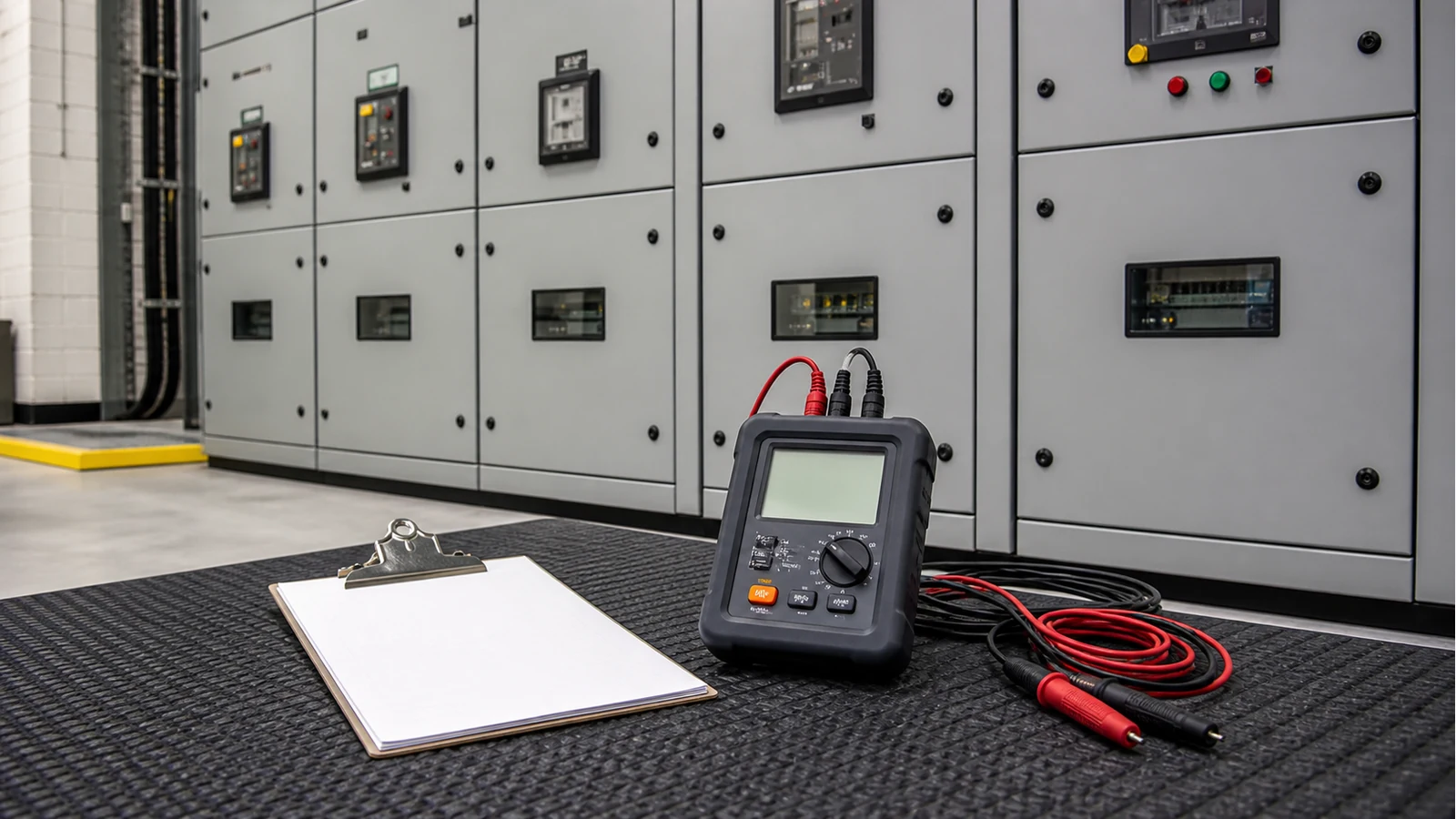 Portable insulation resistance tester used for UK switchgear baseline checks